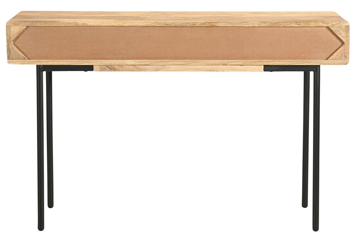 Console avec rangements 3 tiroirs en bois manguier massif et mtal noir L120 cm JUDE