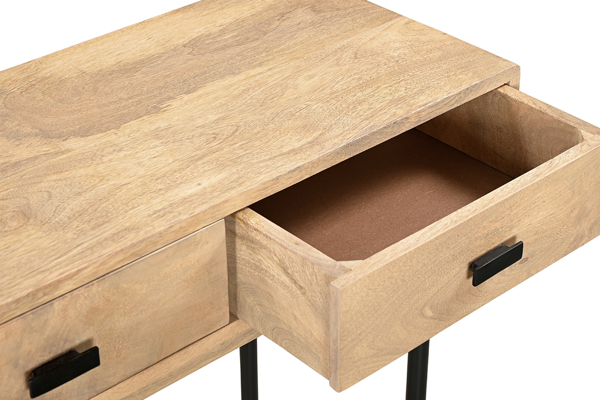 Console avec rangements 3 tiroirs en bois manguier massif et mtal noir L120 cm JUDE