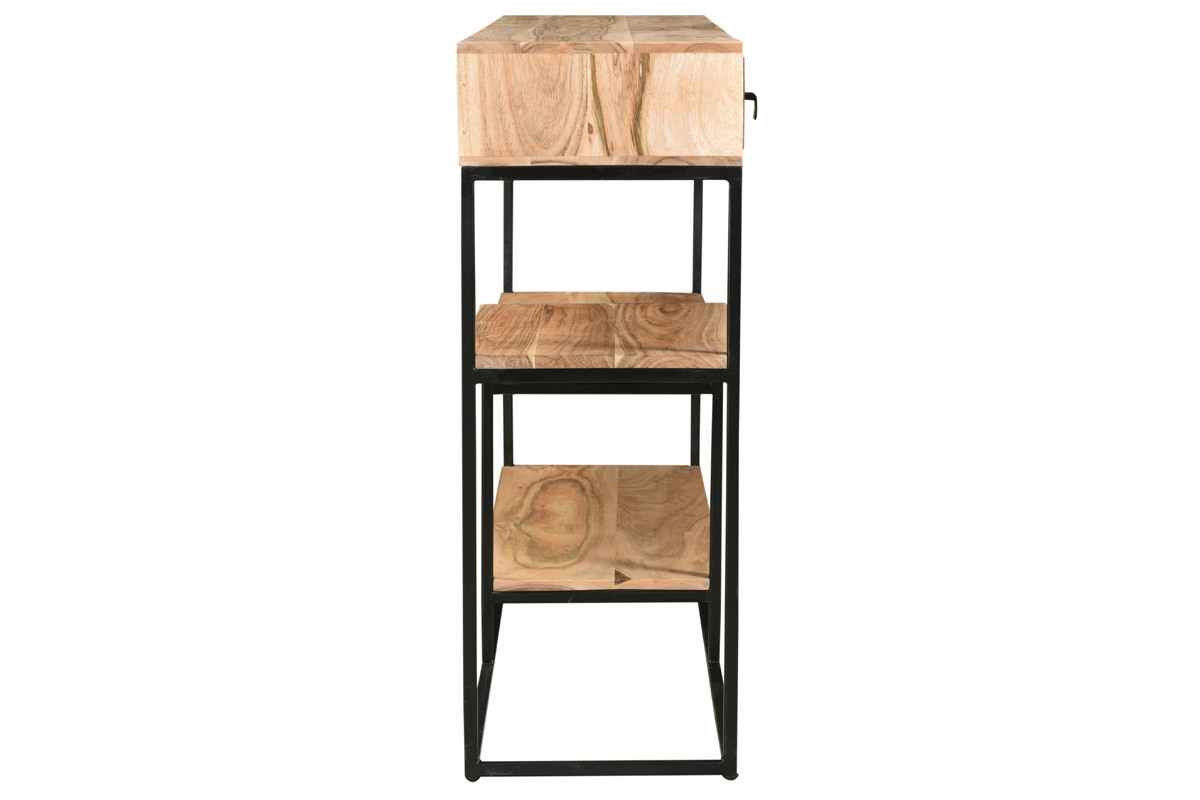 Console industrielle avec rangements 4 tiroirs en bois massif et mtal noir L115 cm GRENELLE