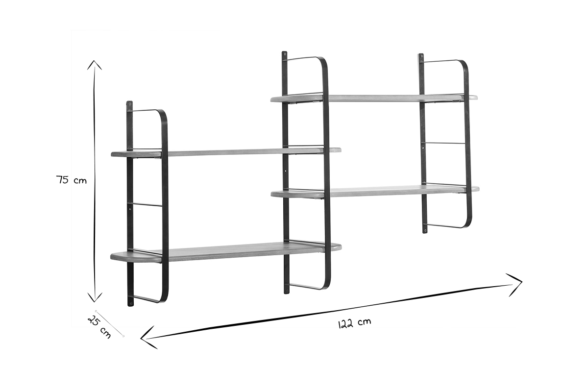 tagre murale en bois manguier massif et mtal noir L122 cm AKINA