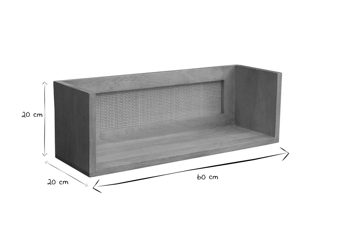 tagre tablette murale en bois manguier massif et cannage rotin L60 cm ACANGE