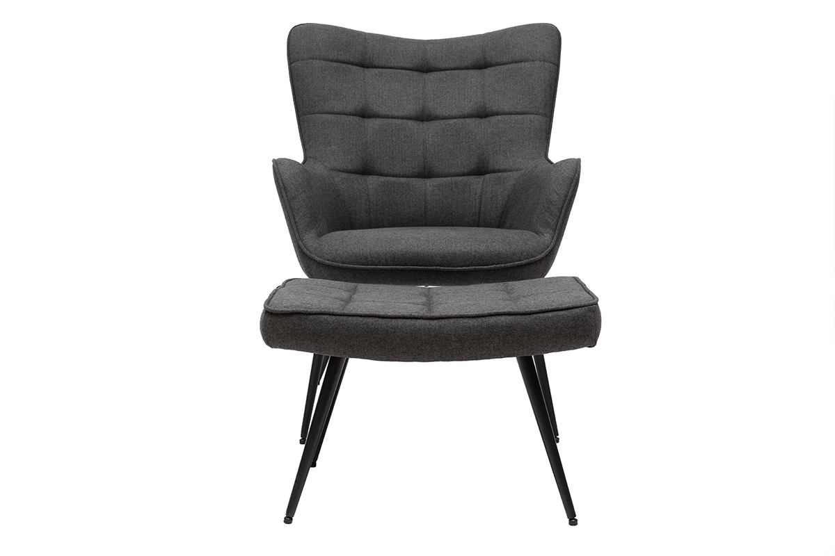 Fauteuil avec repose-pieds en tissu gris fonc MOOD