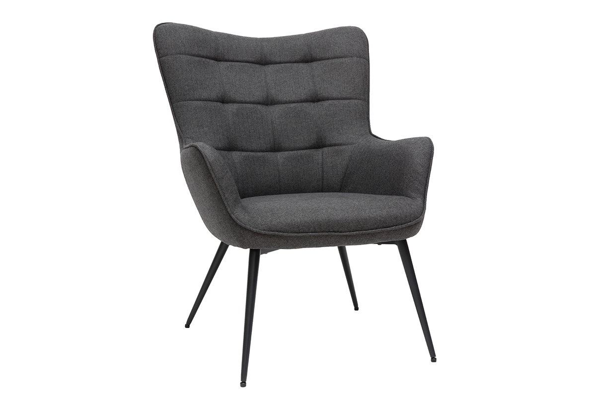 Fauteuil avec repose-pieds en tissu gris fonc MOOD