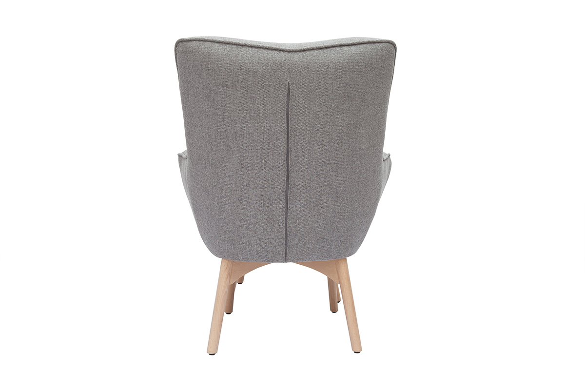 Fauteuil avec repose-pieds scandinave en tissu gris clair et bois clair BRISTOL