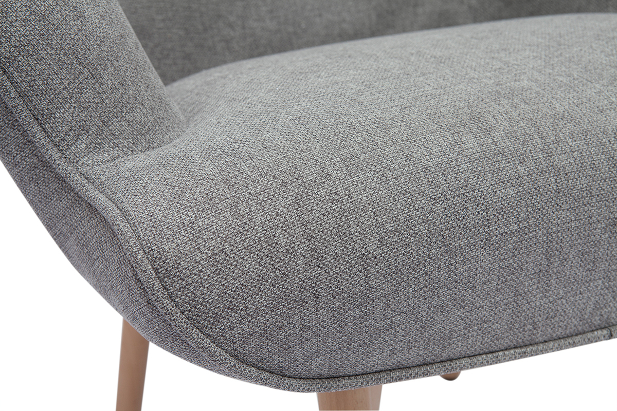 Fauteuil avec repose-pieds scandinave en tissu gris clair et bois clair BRISTOL