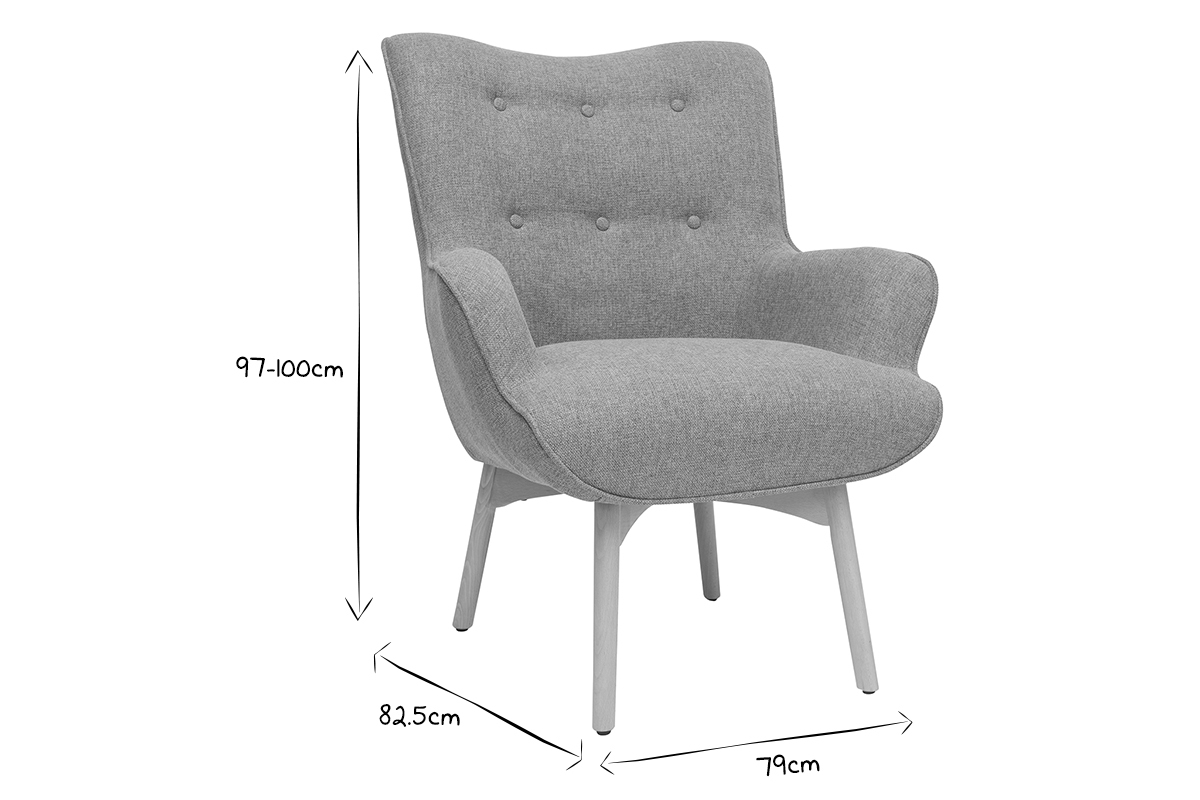 Fauteuil avec repose-pieds scandinave en tissu gris clair et bois clair BRISTOL