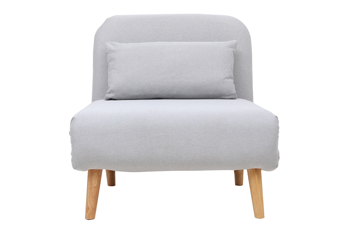 Fauteuil convertible scandinave en tissu gris clair et bois clair AMIKO