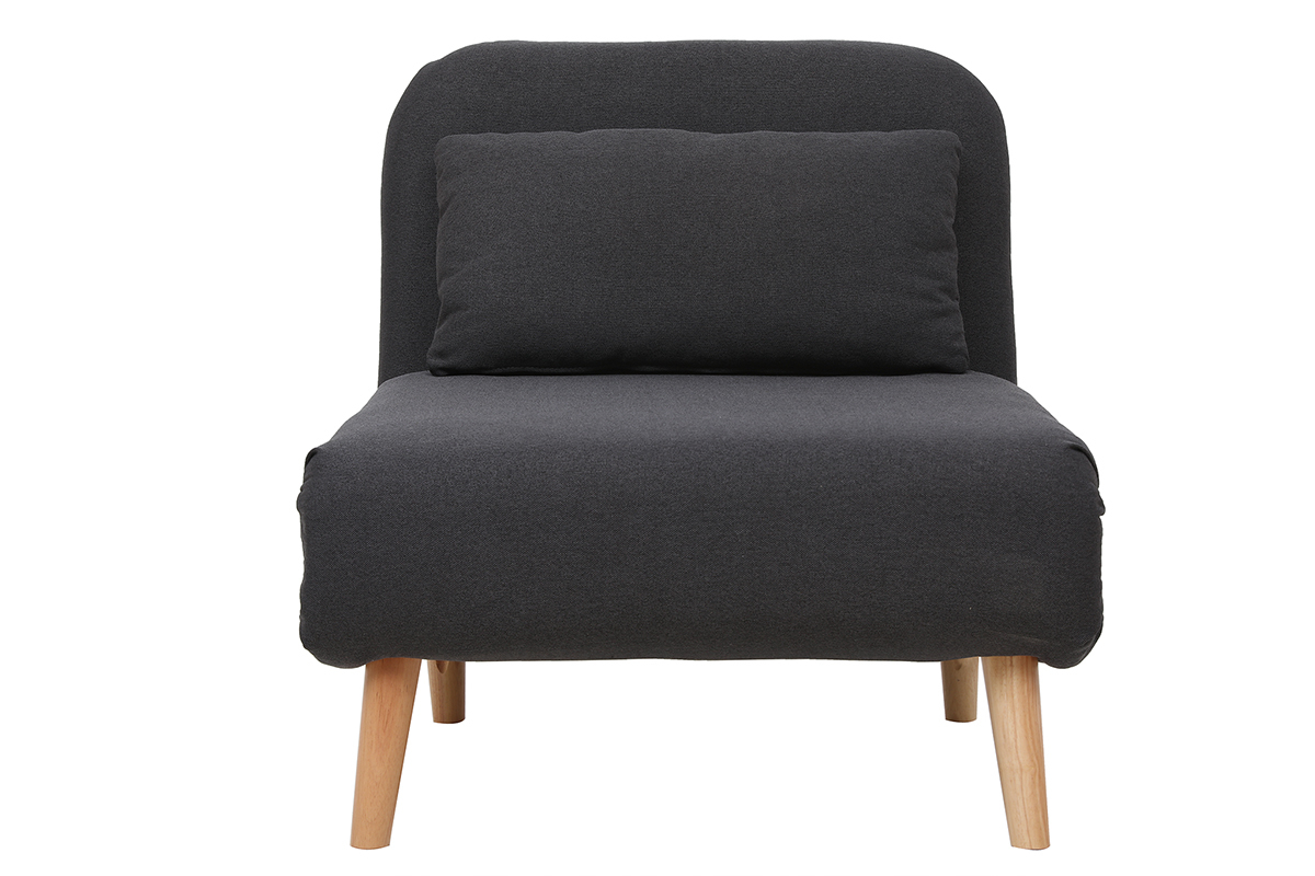 Fauteuil convertible scandinave en tissu gris fonc et bois noir AMIKO