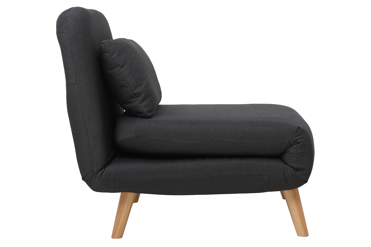 Fauteuil convertible scandinave en tissu gris fonc et bois noir AMIKO