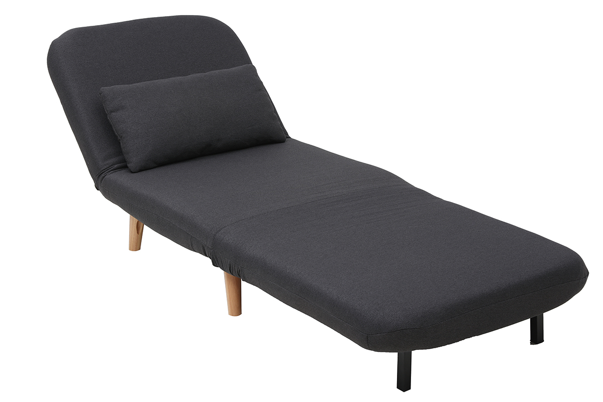 Fauteuil convertible scandinave en tissu gris fonc et bois noir AMIKO