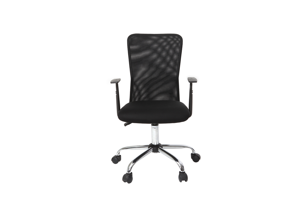 Fauteuil de bureau  roulettes design en mesh noir et acier chrom PLUZ