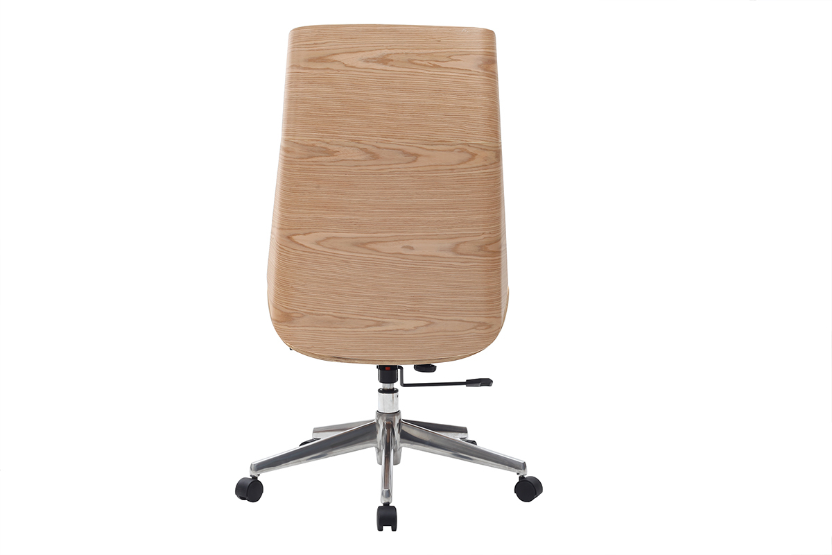 Fauteuil de bureau de direction design blanc, bois clair et acier chrom CURVED