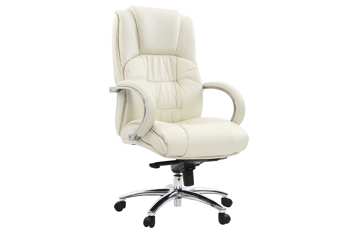 Fauteuil de bureau en cuir blanc DONATELLO - cuir de vache