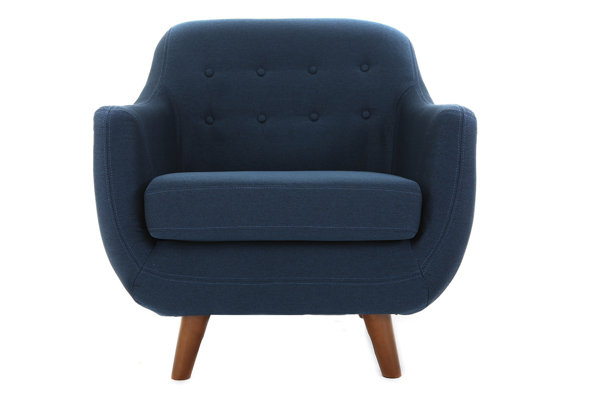 Fauteuil dhoussable en tissu bleu fonc et bois fonc YNOK