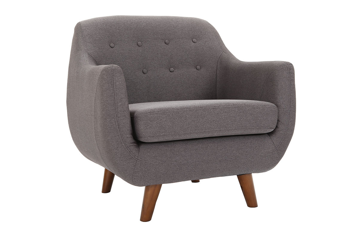 Fauteuil dhoussable en tissu gris anthracite et bois fonc YNOK