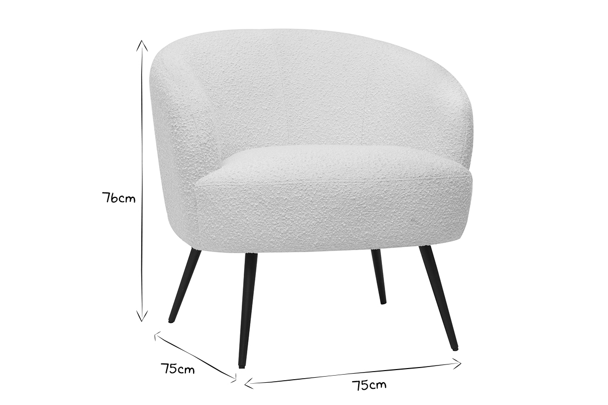 Fauteuil design en tissu effet laine boucle blanc cass et mtal noir MAGGIE