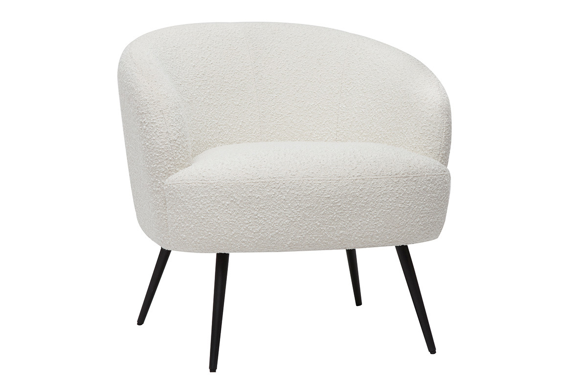 Fauteuil design en tissu effet laine boucle blanc cass et mtal noir MAGGIE