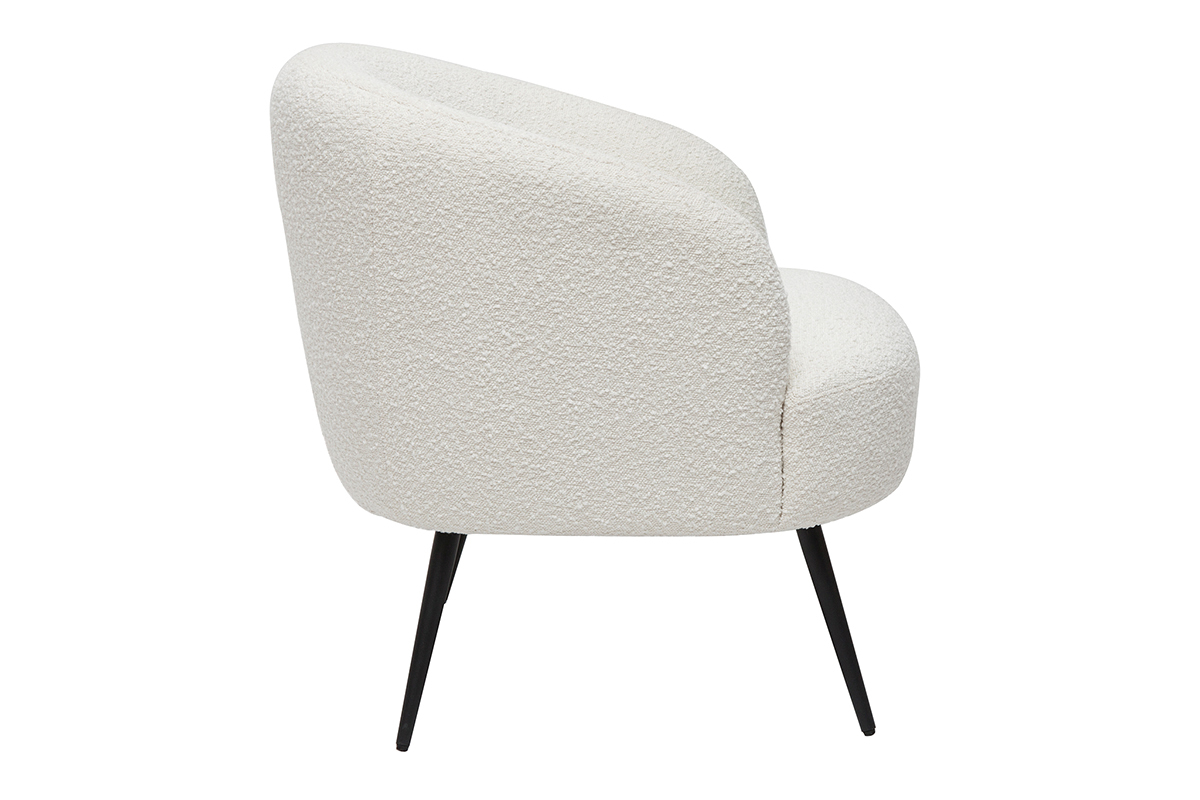 Fauteuil design en tissu effet laine boucle blanc cass et mtal noir MAGGIE