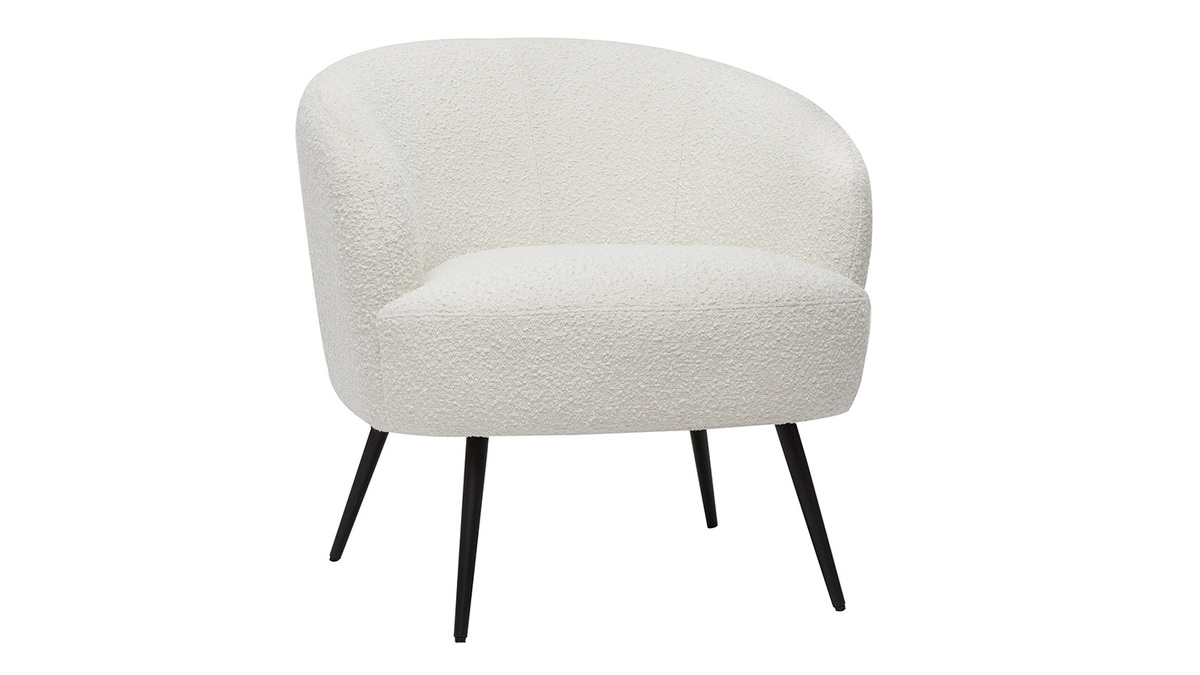 Fauteuil design en tissu effet laine boucle blanc cass et mtal noir MAGGIE