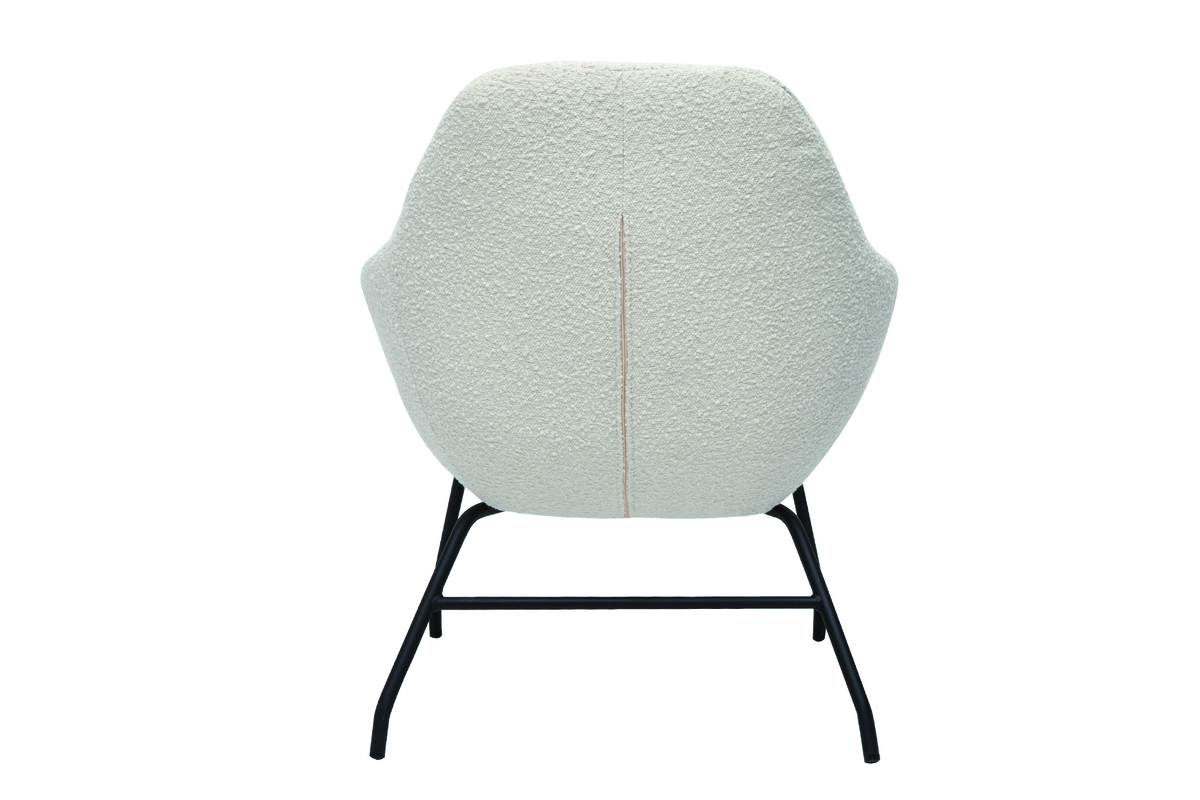 Fauteuil design en tissu effet laine boucle blanc cass et mtal noir MAYNE