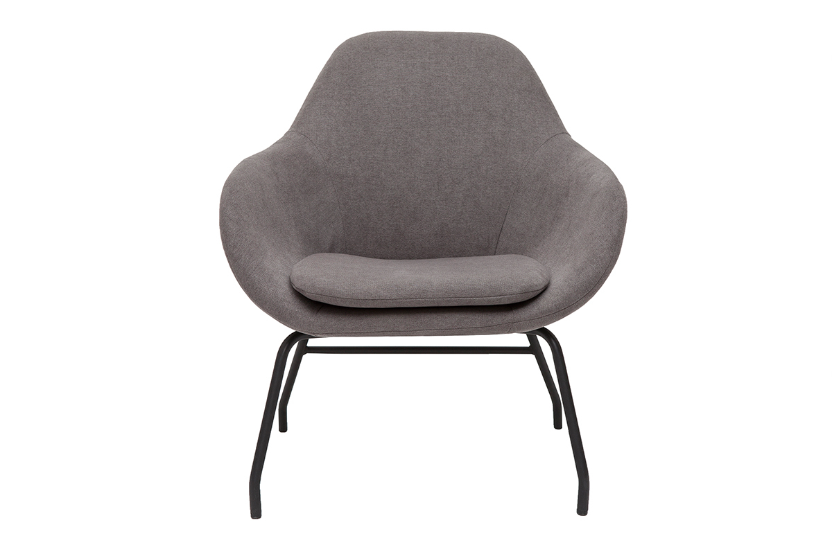 Fauteuil design en tissu effet velours gris et mtal noir MAYNE