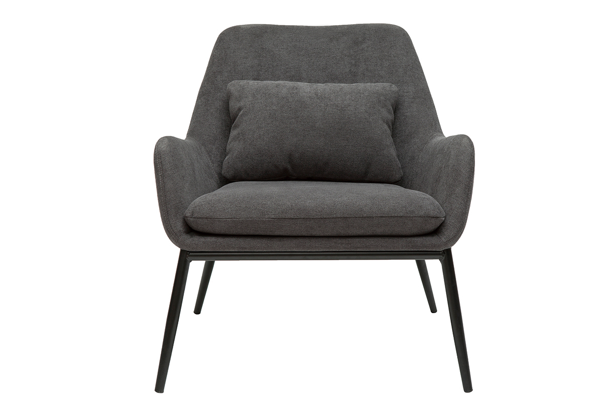 Fauteuil design en tissu effet velours gris fonc et mtal noir MAXINE