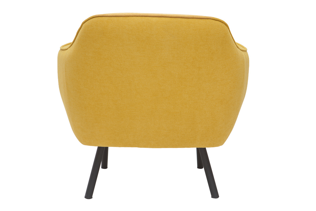 Fauteuil design en tissu effet velours jaune moutarde et mtal noir LAURENS