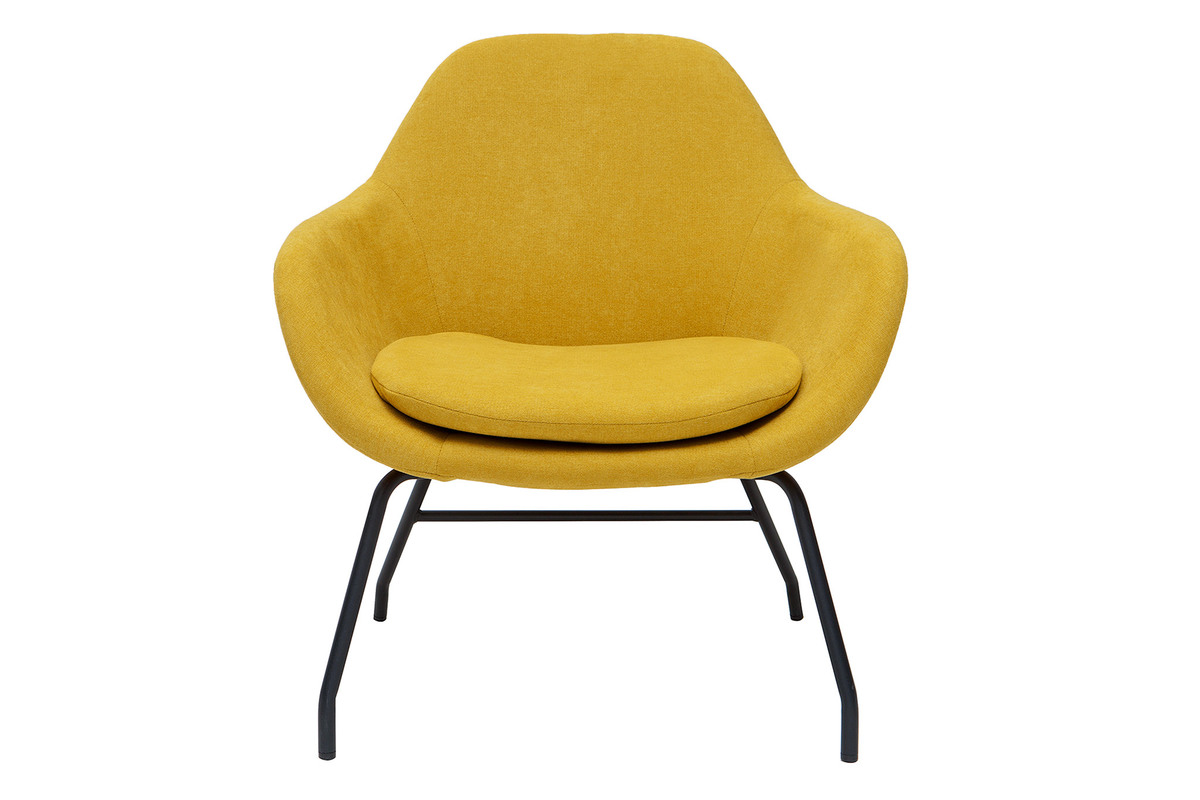 Fauteuil design en tissu effet velours jaune moutarde et mtal noir MAYNE