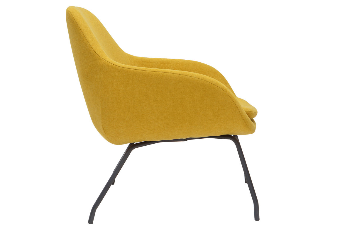 Fauteuil design en tissu effet velours jaune moutarde et mtal noir MAYNE