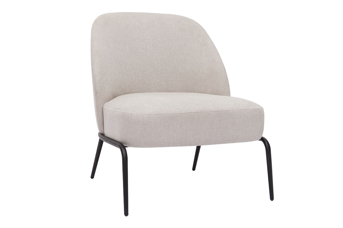 Fauteuil design en tissu effet velours textur beige et mtal noir BREGO