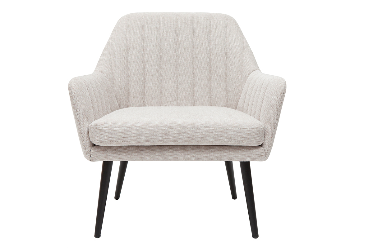 Fauteuil design en tissu effet velours textur beige et mtal noir GASTON