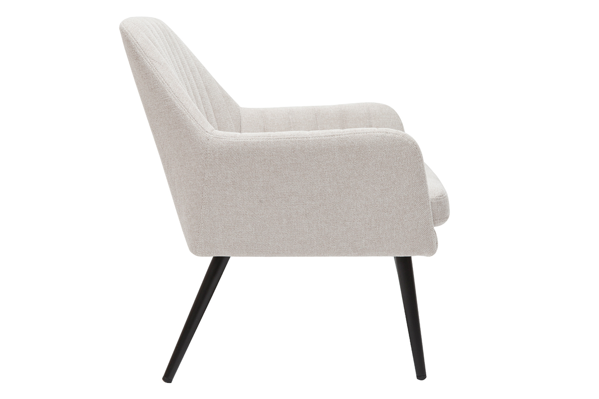 Fauteuil design en tissu effet velours textur beige et mtal noir GASTON