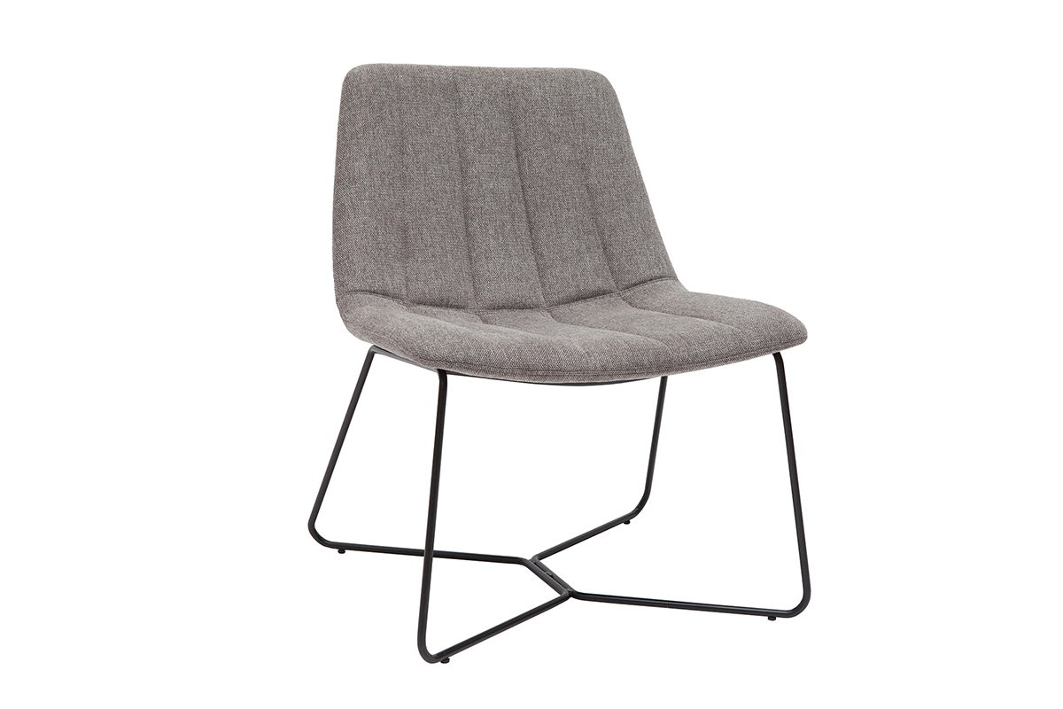 Fauteuil design en tissu effet velours textur gris et mtal noir FARROW