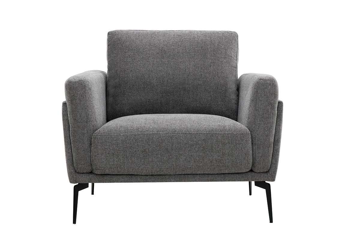 Fauteuil design en tissu effet velours textur gris et mtal noir MOSCO