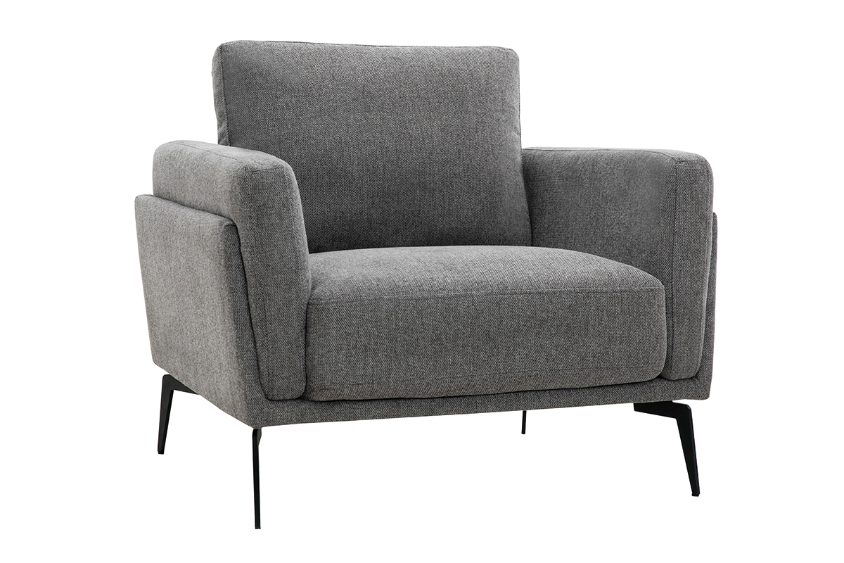 Fauteuil design en tissu effet velours textur gris et mtal noir MOSCO