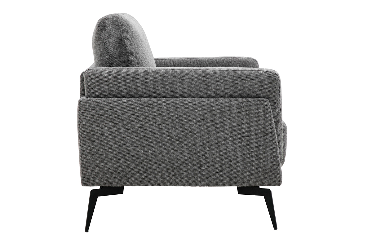 Fauteuil design en tissu effet velours textur gris et mtal noir MOSCO