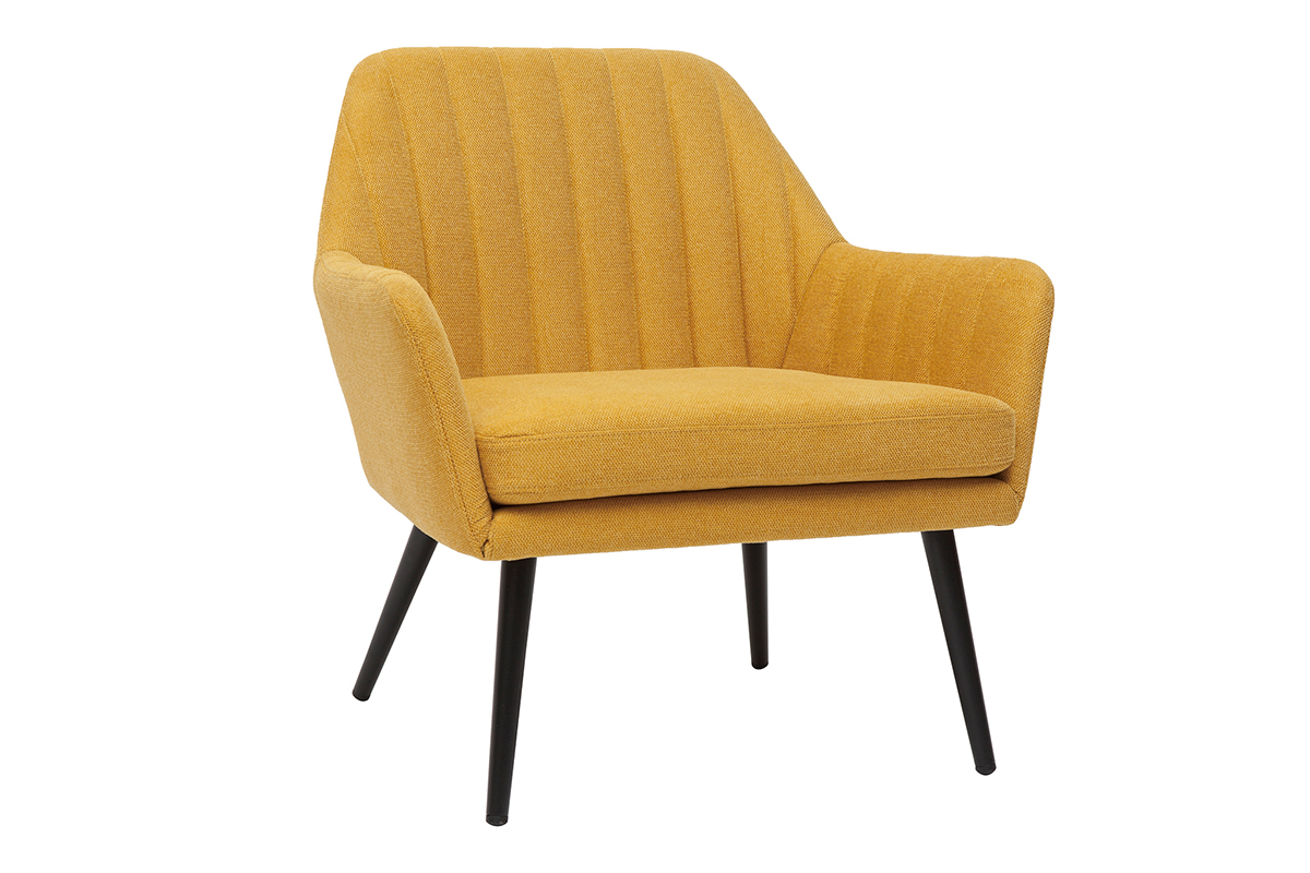 Fauteuil design en tissu effet velours textur jaune moutarde et mtal noir GASTON