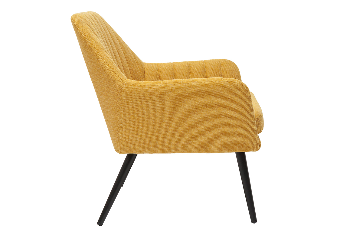 Fauteuil design en tissu effet velours textur jaune moutarde et mtal noir GASTON