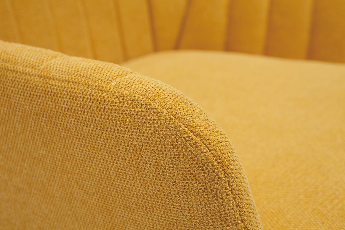 Fauteuil design en tissu effet velours textur jaune moutarde et mtal noir GASTON