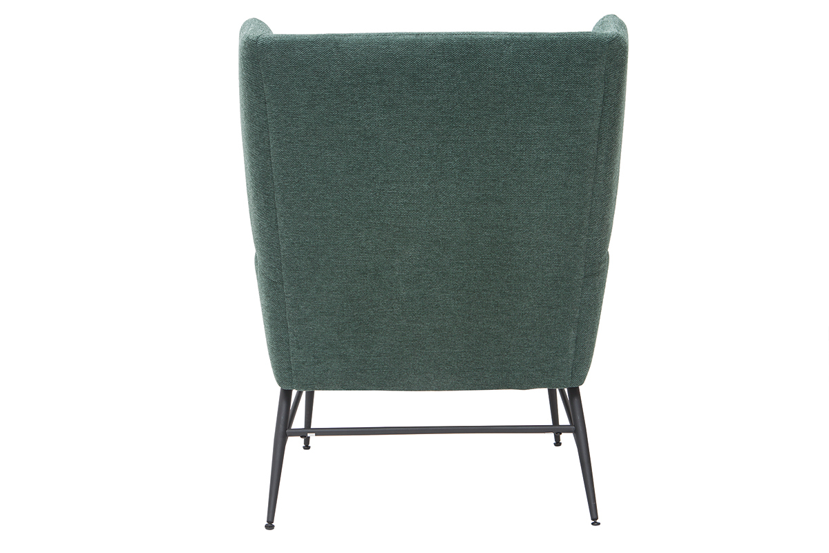 Fauteuil design en tissu effet velours textur vert et mtal noir COME