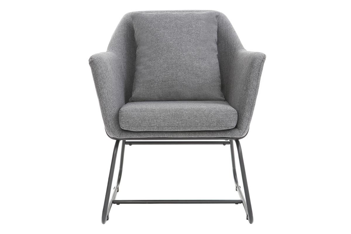 Fauteuil design en tissu gris fonc et mtal noir MONROE