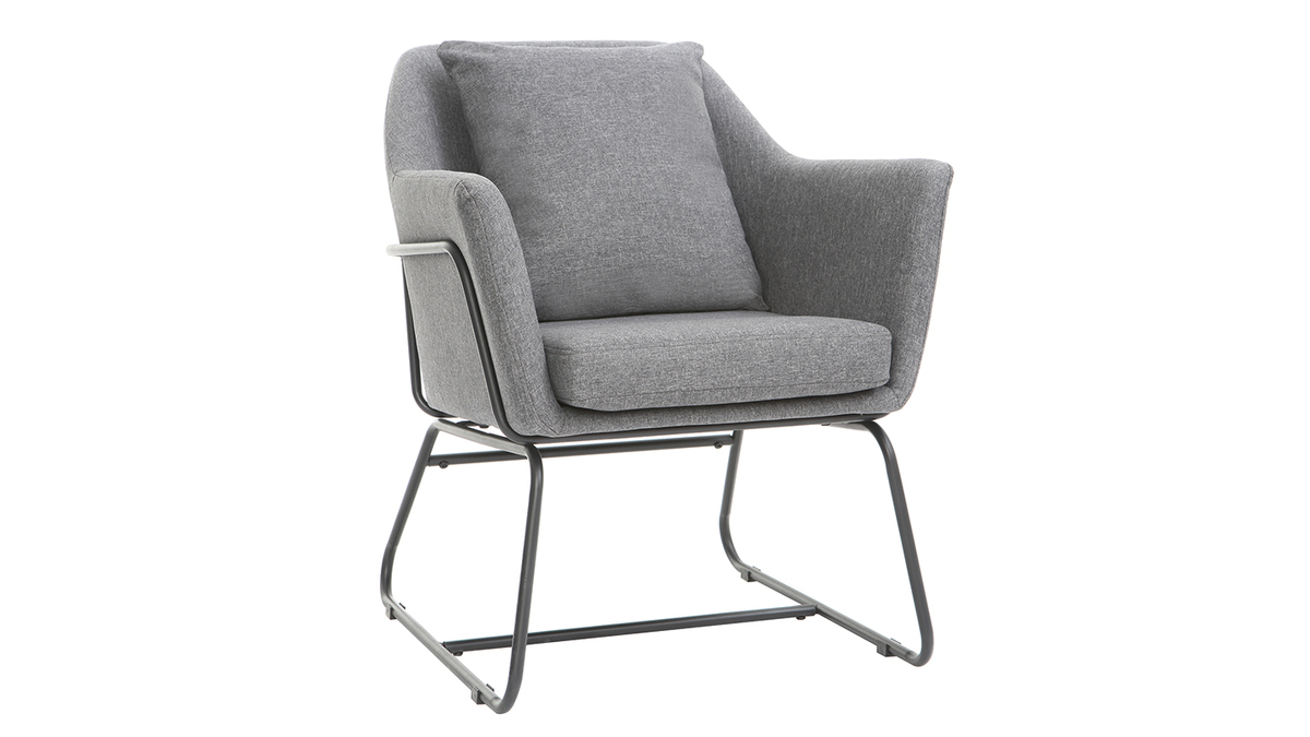 Fauteuil design en tissu gris fonc et mtal noir MONROE