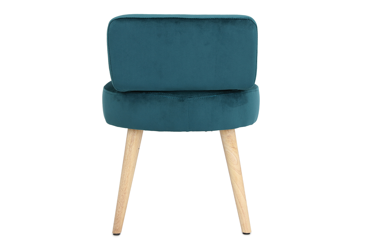 Fauteuil design en tissu velours bleu canard et bois clair TANAKA