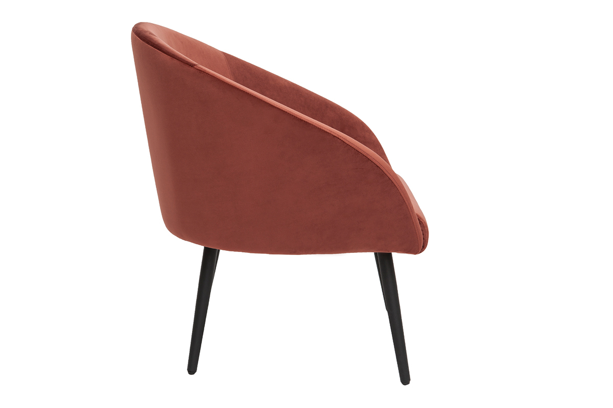 Fauteuil design en tissu velours rouge tomette et mtal noir OLIVIA