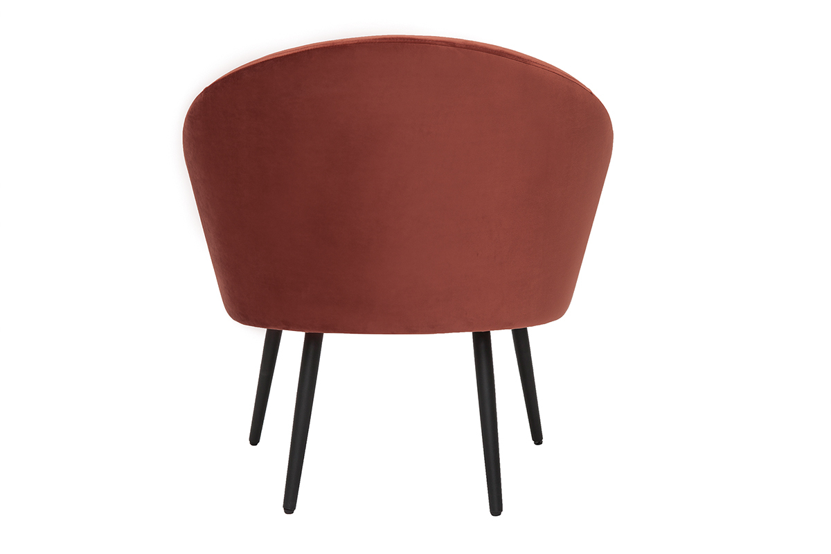 Fauteuil design en tissu velours rouge tomette et mtal noir OLIVIA