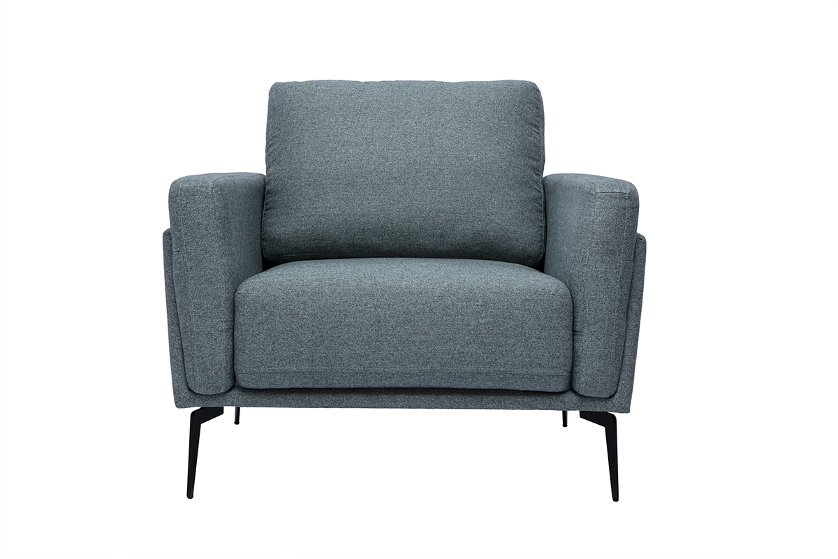 Fauteuil design en tissu vert de gris et mtal noir MOSCO