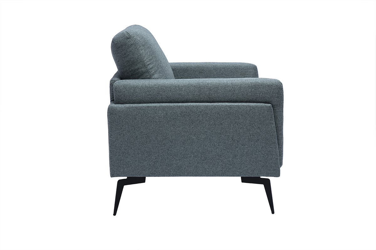 Fauteuil design en tissu vert de gris et mtal noir MOSCO