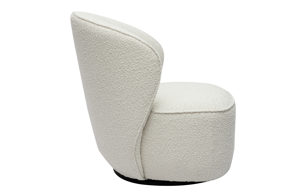 Fauteuil design pivotant en tissu effet laine boucle blanc AMBER