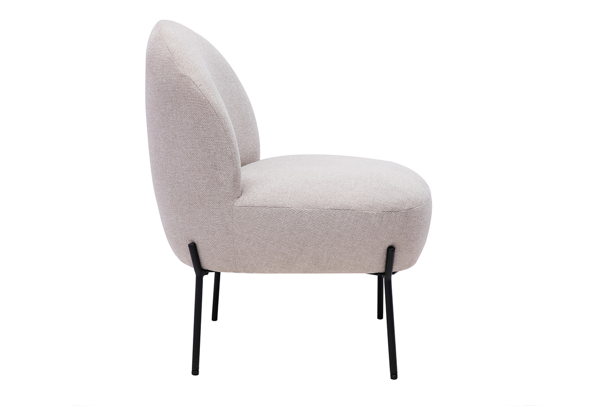 Fauteuil en tissu effet velours textur beige et mtal noir BELEY