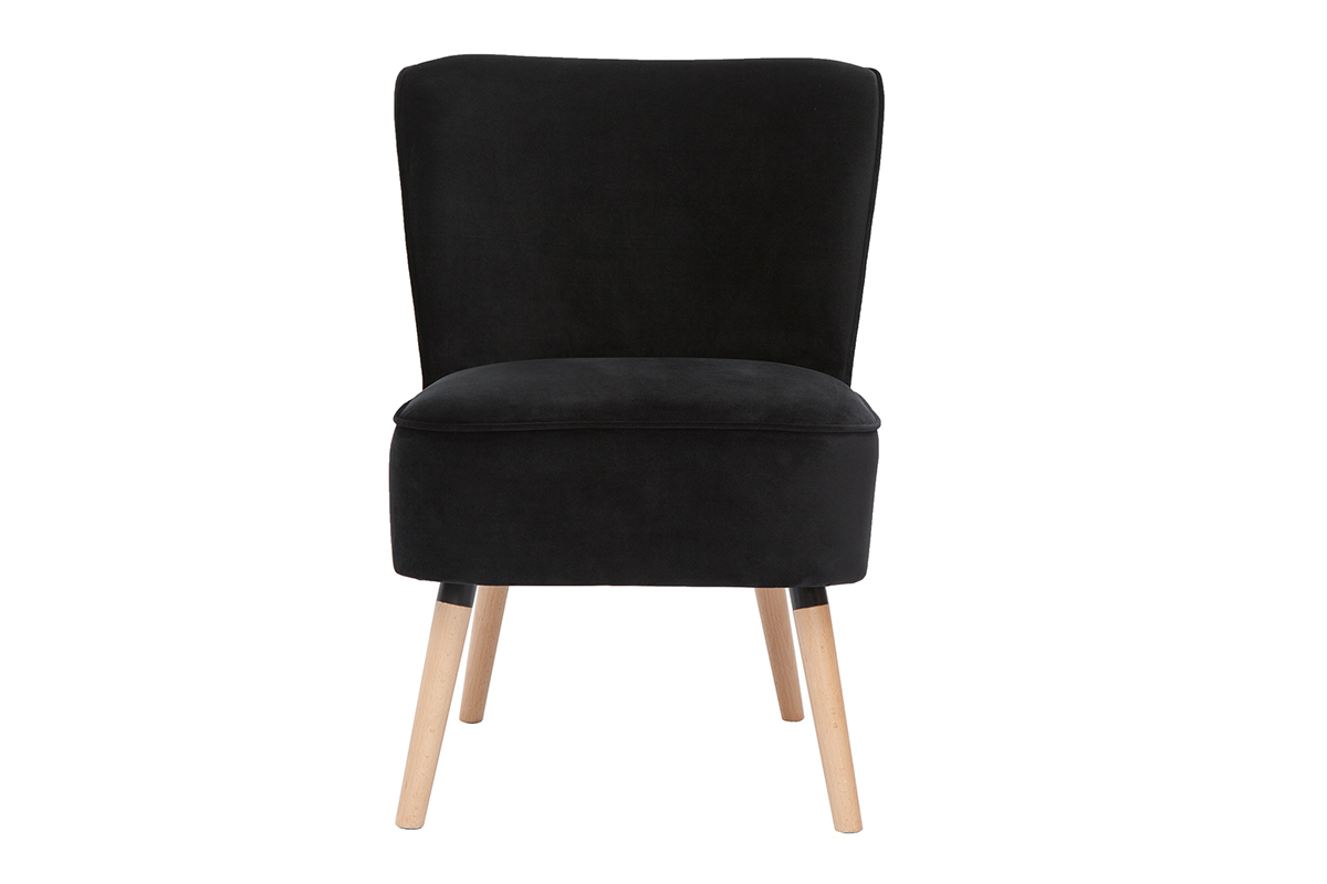 Fauteuil en tissu velours noir et bois clair KAHLO